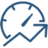 Clean illustration of a speedometer with an arrow set below it climbing higher representing an increase.