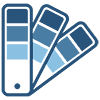 Clean illustration of a swatch booklet with three pages folding outward to the right showing various color shades.